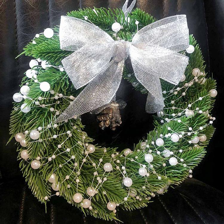 Венок с белым бантом Wreath With Bow White 20 cm