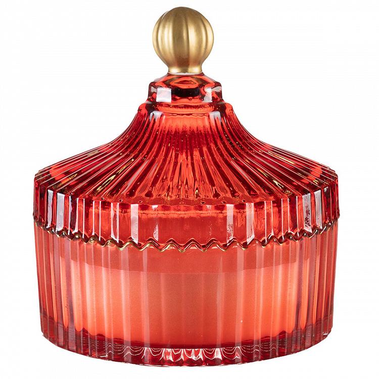 Арома-свеча в красном рифлёном стакане Фиолетоволистная роза, L Aroma Candle In Red Striped Glass Berry Rose Large