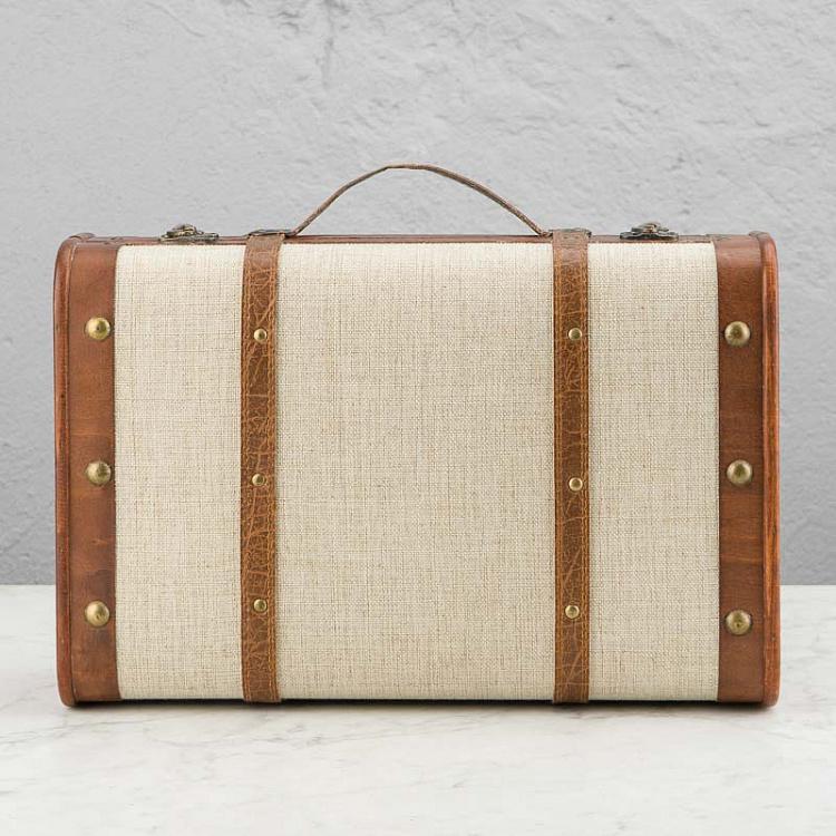 Набор из двух бежевых декоративных чемоданов Set Of 2 Wood Fabric Suitcase Boxes Cream