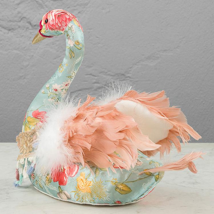 Статуэтка Лебедь с цветочным узором и перьями Swan With Floral Print And Feathers