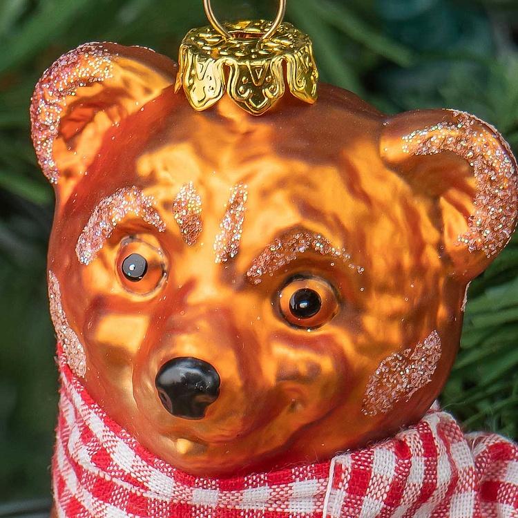 Ёлочная игрушка Медведь в шарфе тартан Glass Tartan Scarf Bear Brown 10&nbsp;cm