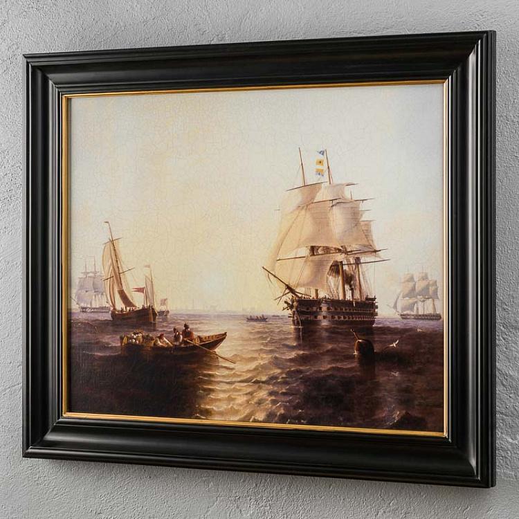 Картина маслом в чёрно-золотой раме Возвращение на вёслах с припасами Rowing Back With Supplies, ANTB Frame