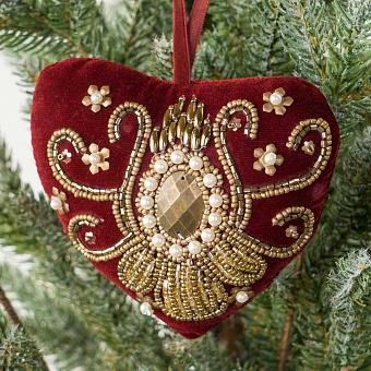 Bead Ornament Velvet Heart Red 10 cm