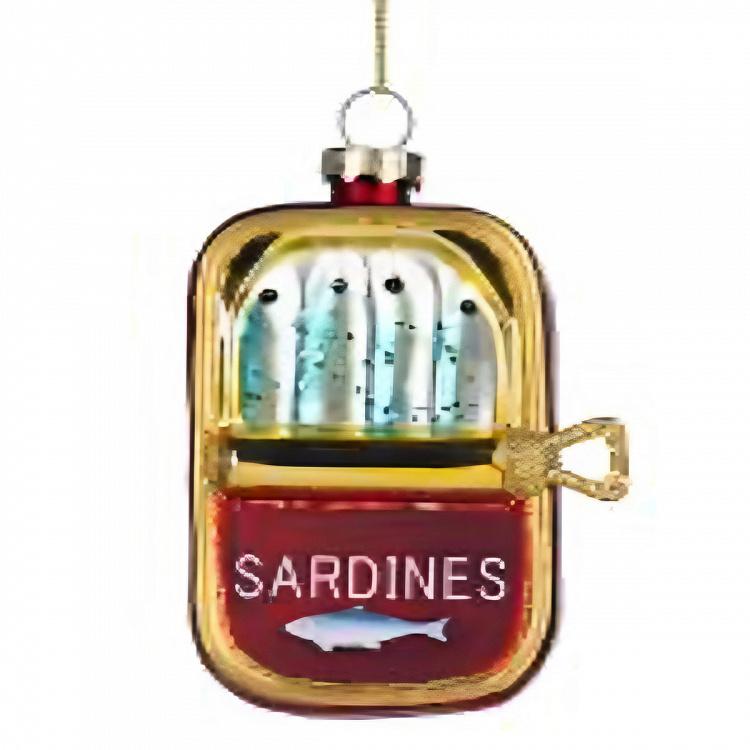 Ёлочная игрушка Банка сардин Glass Can Of Sardines Fish Gold Red 11,5 cm