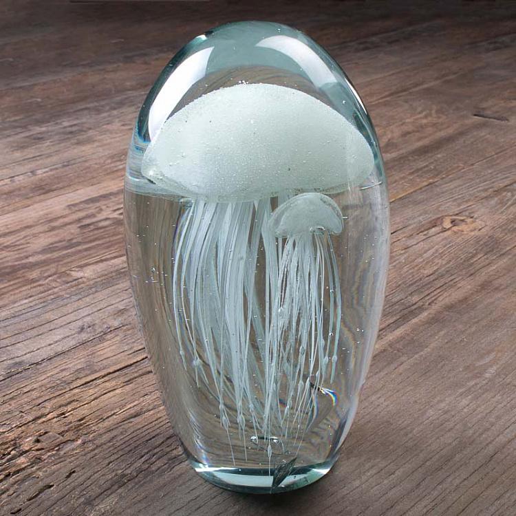 Glass Paperweight With 3 White Jellyfish