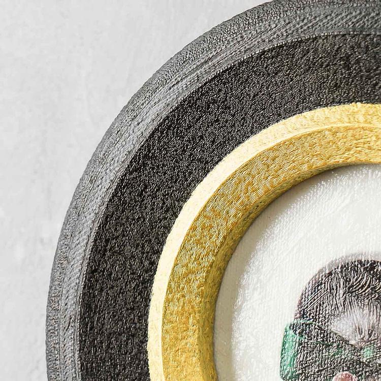 Картина в круглой раме Мышка с зелёным бантом Green Bow Mouse Painting In Round Frame