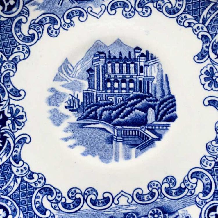 Винтажная тарелка белая с голубым мотивом 8, M Vintage Plate Blue White Medium 8