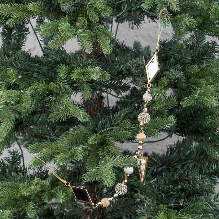 Гирлянда из золотистых бусин и зеркал, 37 см White And Gold Beads And Mirrors Garland 37 cm