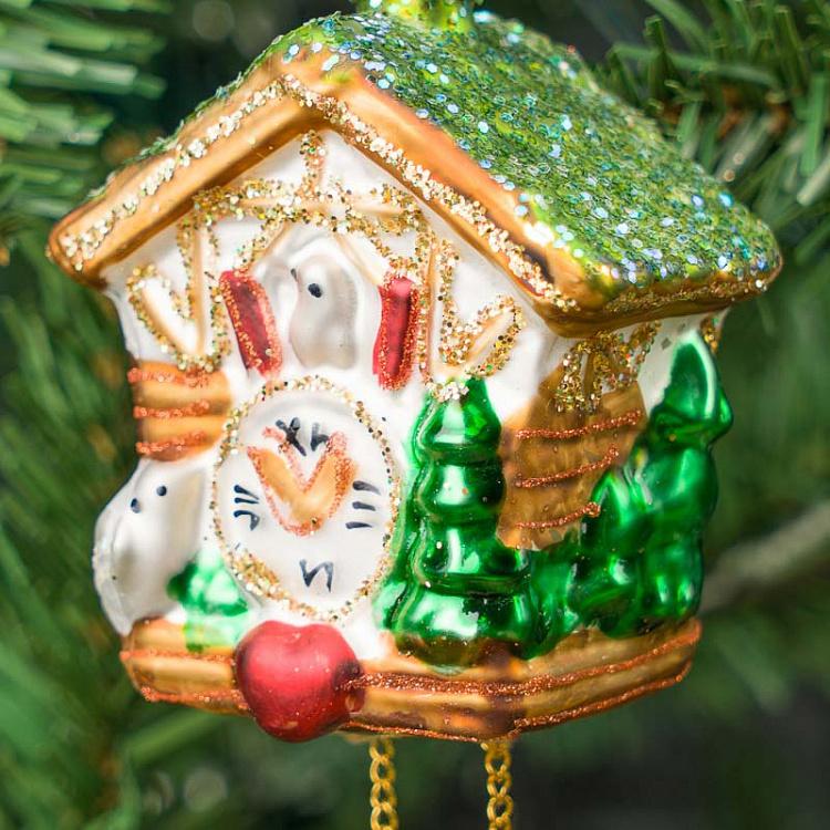 Ёлочная игрушка Часы с кукушкой Glass Hanger Cuckoo Clock 8 cm