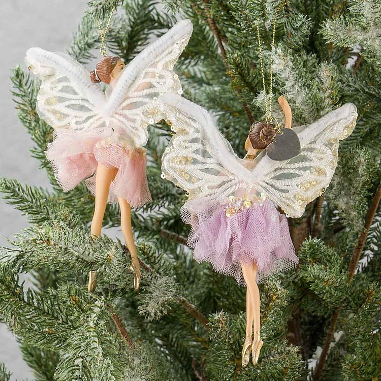 Набор из двух ёлочных игрушек Феи-балерины в тюлевых платьях Set Of 2 Tulle Fairy Ballerinas Pink Purple 17,5 cm