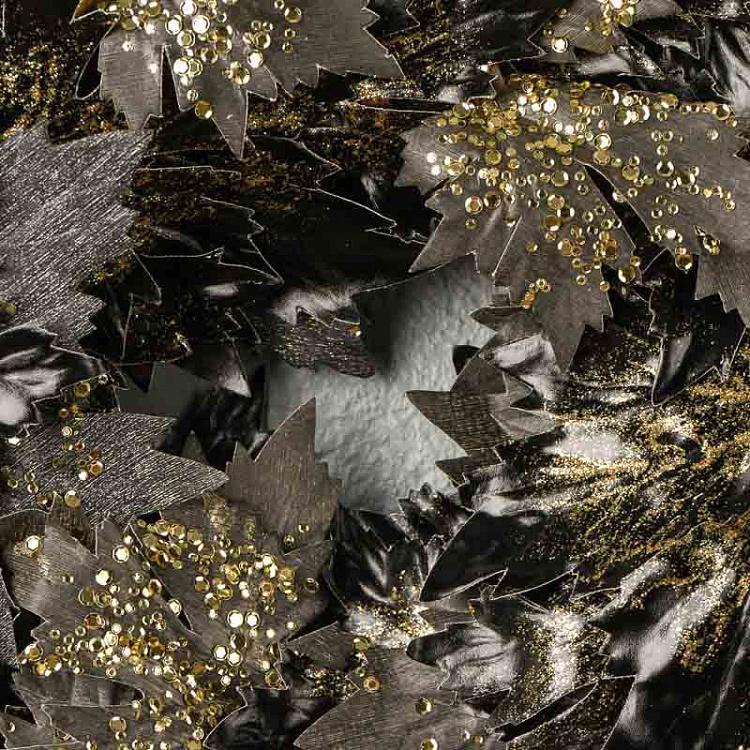 Позолоченный венок с чёрными кленовыми листьями Gilt Maple Leaf Wreath Black Gold 60 cm