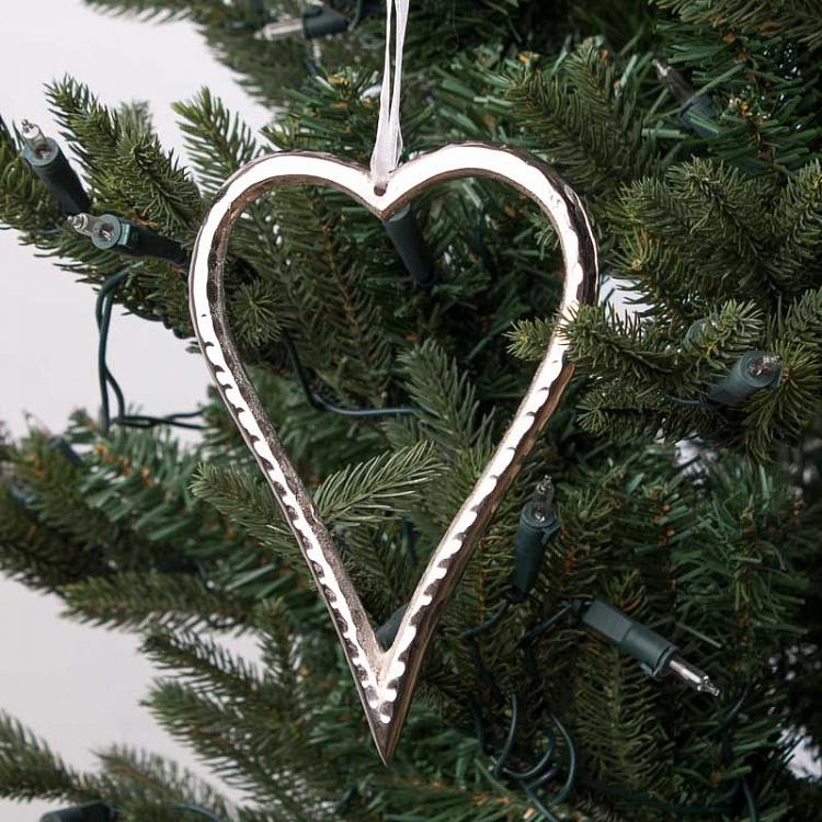 Новогодняя подвеска Сердце Coeur Metal Brillant Cordon Organza Blanc 17 cm