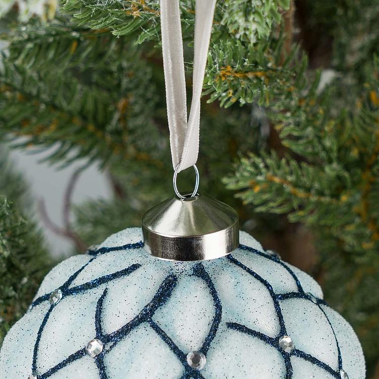 Ёлочная игрушка Клетчатый белый шар с бусинами Checkered Ball With Beads Blue 10 cm