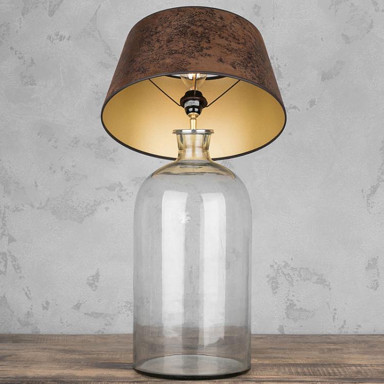 Настольная лампа Бутыль с абажуром цвета Винтаж на золоте Table Lamp Bottle In Clear Glass With Shade Vintage Way On Gold