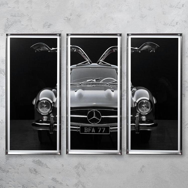 Модульный фото-принт в деревянной раме Мерседес Set Of 3 Mercedes Gull Wing, Pewter Frame