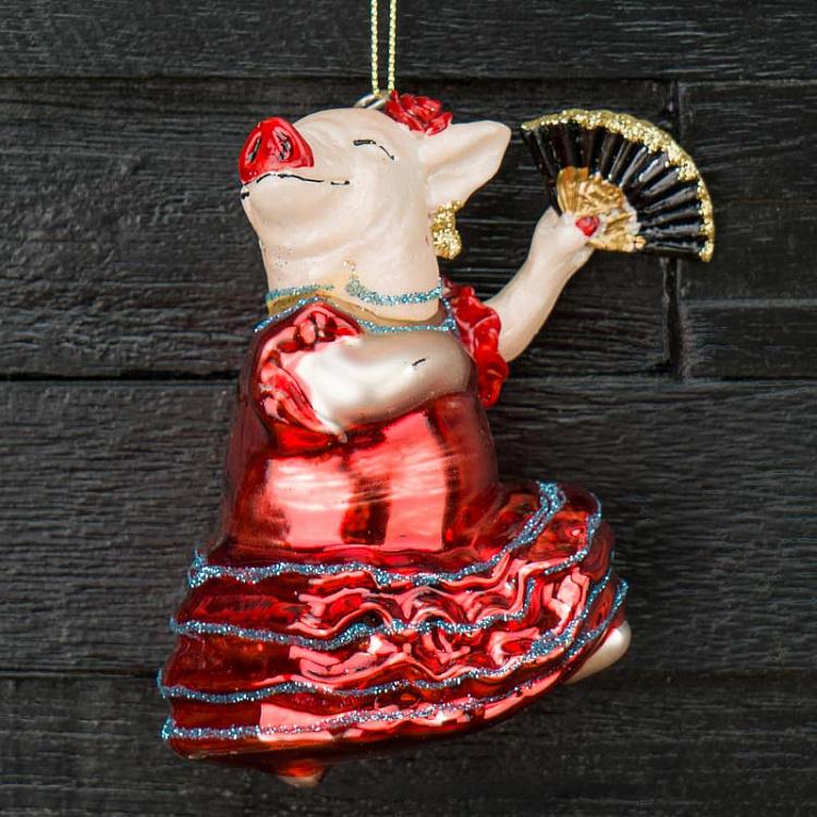 Ёлочная игрушка Танцующая свинья Glass Hanger Dancing Pig 10 cm