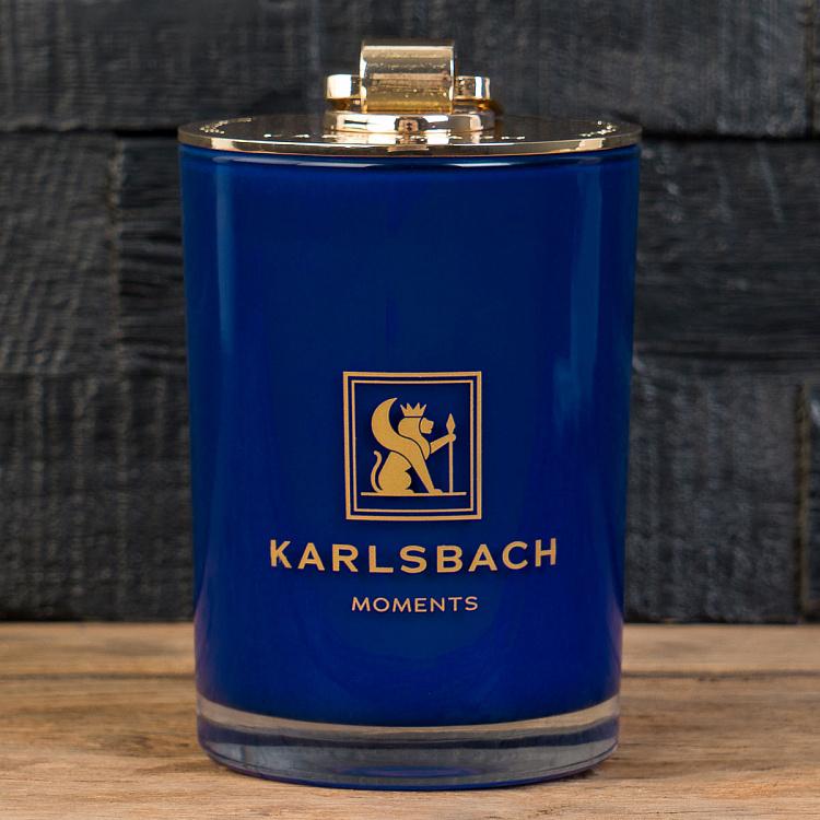 Арома-свеча в синем стакане с золотой крышкой Классика Aroma Candle In Dark Blue Glass With Gold Classic