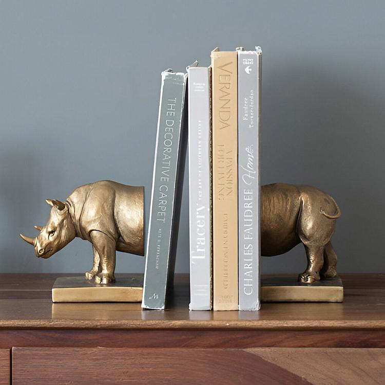 Набор из двух держателей для книг Носорог на прямоугольной подставке Bookend Rhino On Rectangular Stand