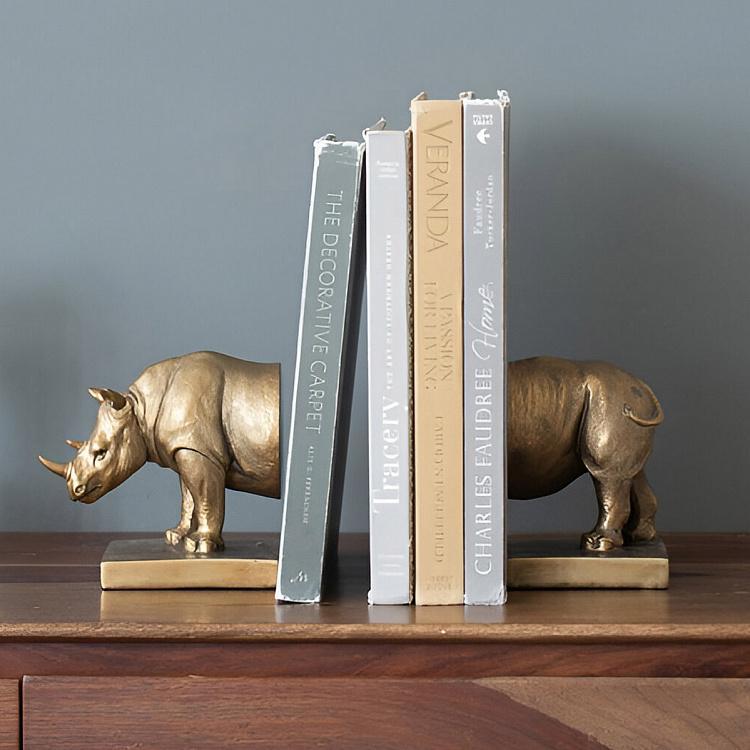 Bookend Rhino On Rectangular Stand