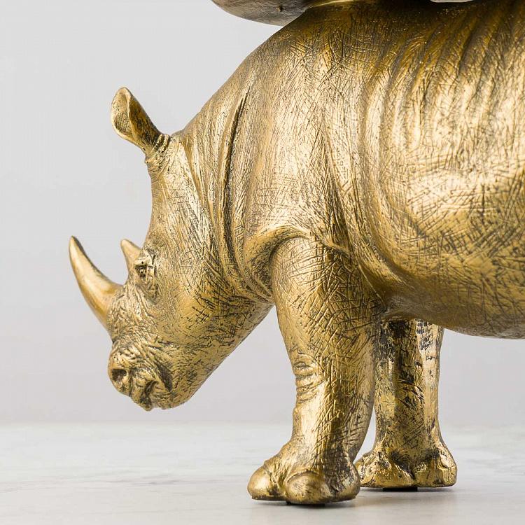 Подставка для мелочей и украшений Золотистый винтажный носорог Antique Gold Rhinoceros With Tray