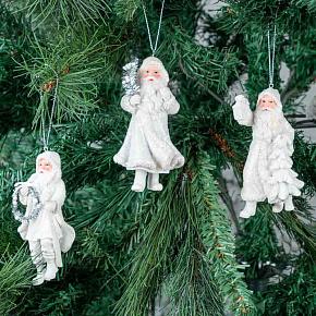 Set Of 3 Santas With Tree Wreath White 11,5 cm