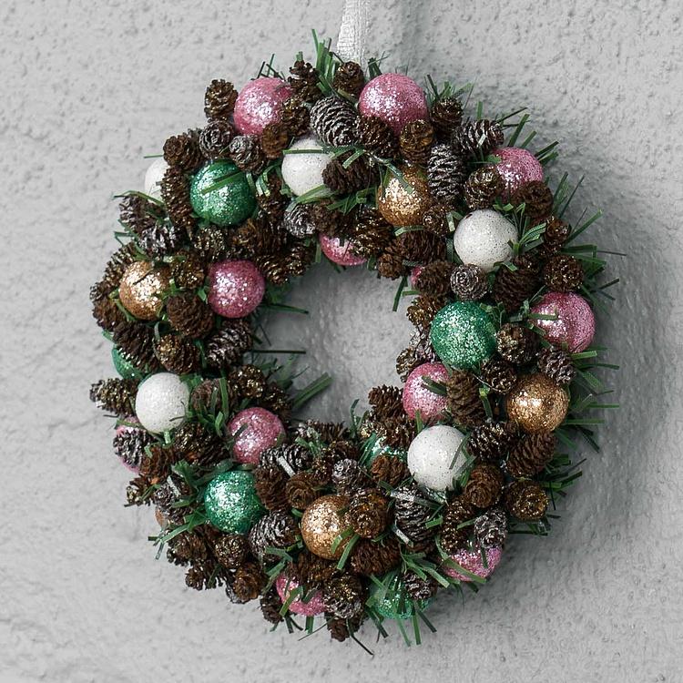 Новогодний венок с шишками и перламутровыми шарами 2, M Wreath Bagel 2 Medium
