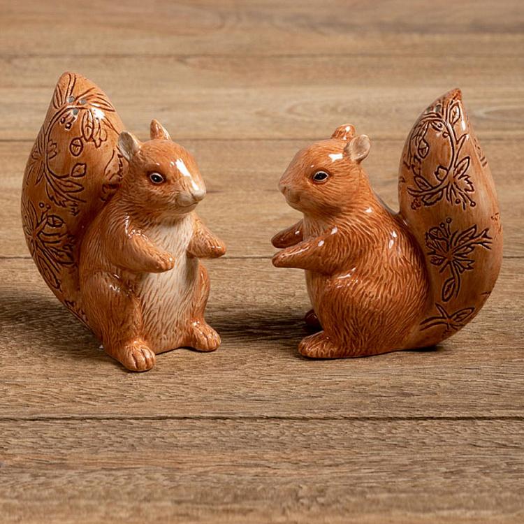 Набор для специй Белочки с цветочным узором на хвостах Set Of 2 Salt And Pepper Squirrels Flowery Tail