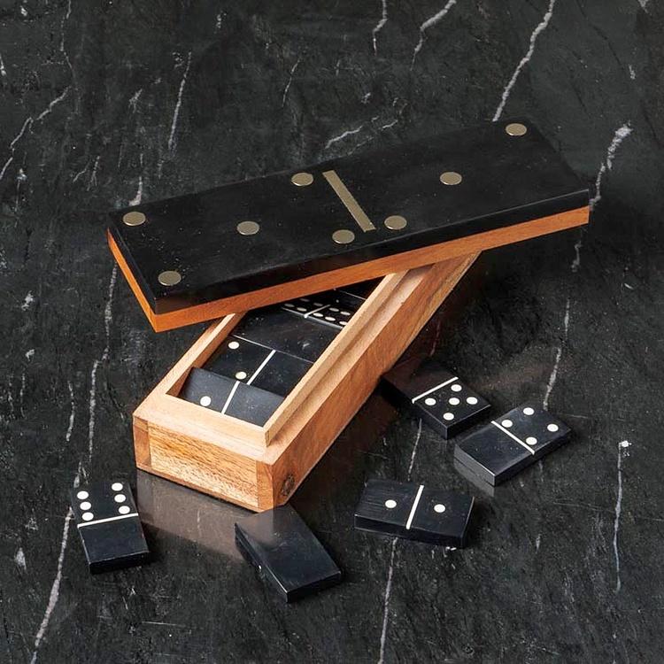 Чёрное Домино в шкатулке из дерева акации Black Domino In Acacia Box