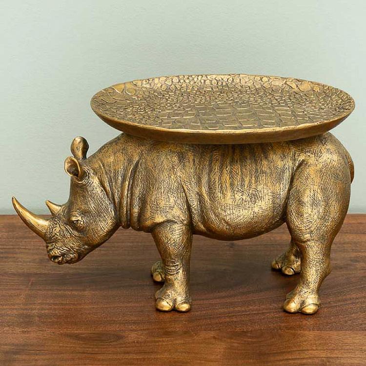 Подставка для мелочей Золотистый винтажный носорог Antique Gold Rhinoceros With Tray