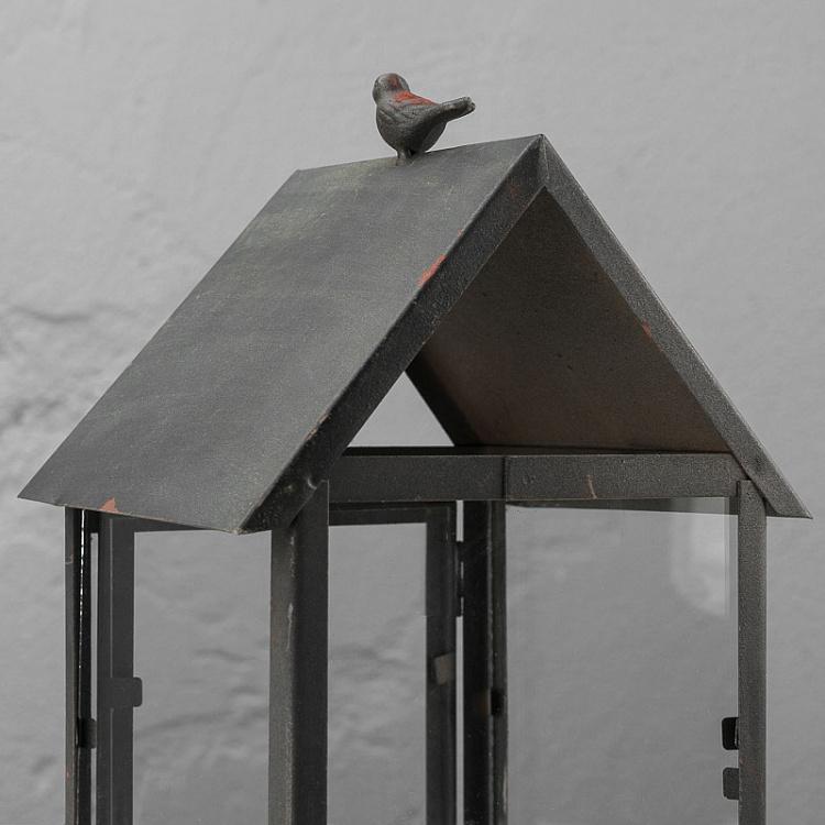 Подсвечник Скворечник с птицей Aged Gray Metal Lantern House Shape
