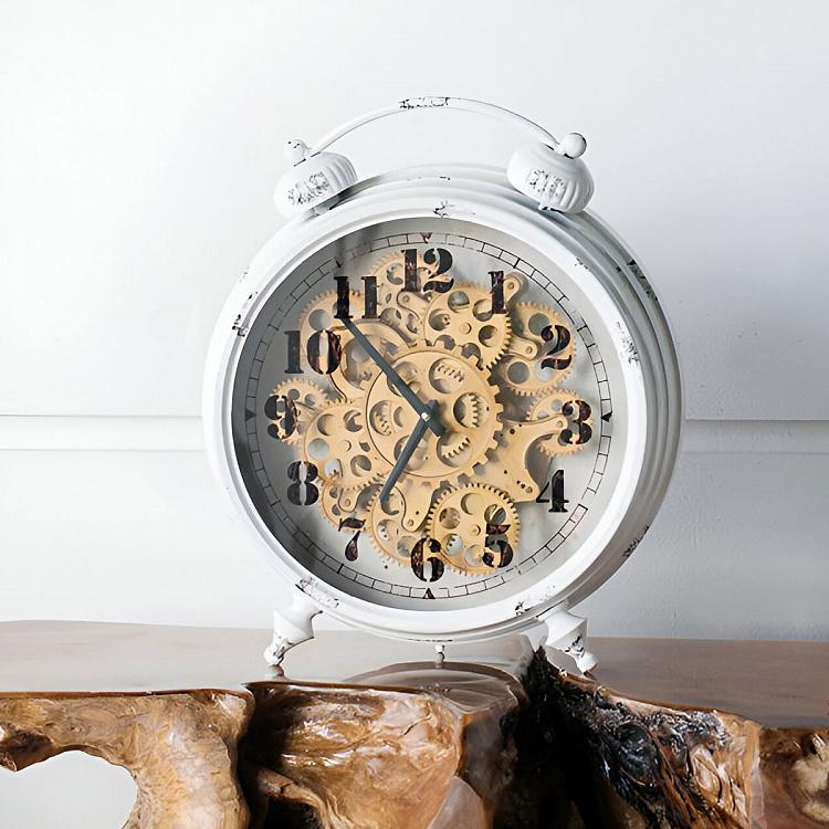 Classic White Table Clock With Gears