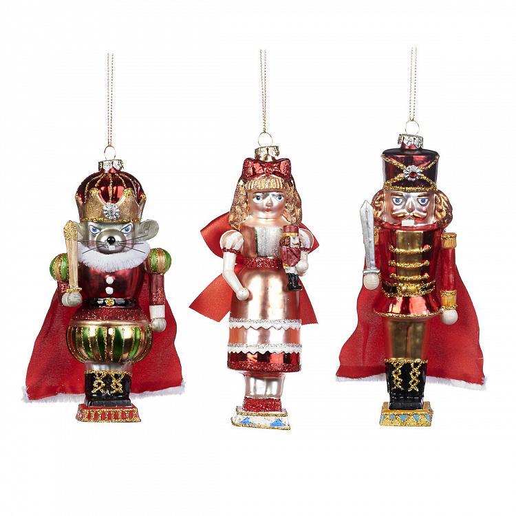 Набор из трёх ёлочных игрушек Сюита из балета Щелкунчик Set Of 3 Glass Fabric Nutcracker Suite 16,5 cm