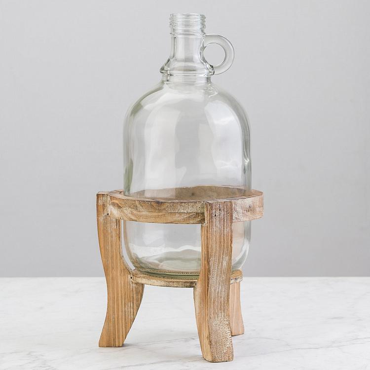 Ваза-бутыль стеклянная на деревянной подставке Bottle Vase With Wooden Stand