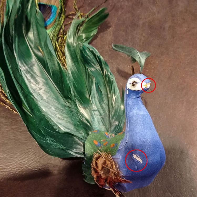 Ёлочная игрушка Павлин на прищепке дисконт1 Feather Open Tail Peacock On Clip Green/Blue 25,5 cm discount1
