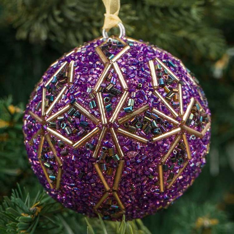 Фиолетовый ёлочный шар с бисерным орнаментом, S Bead Ornament Ball Purple 7 cm