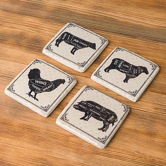 Set Of 4 Stone Coasters Farm Animals