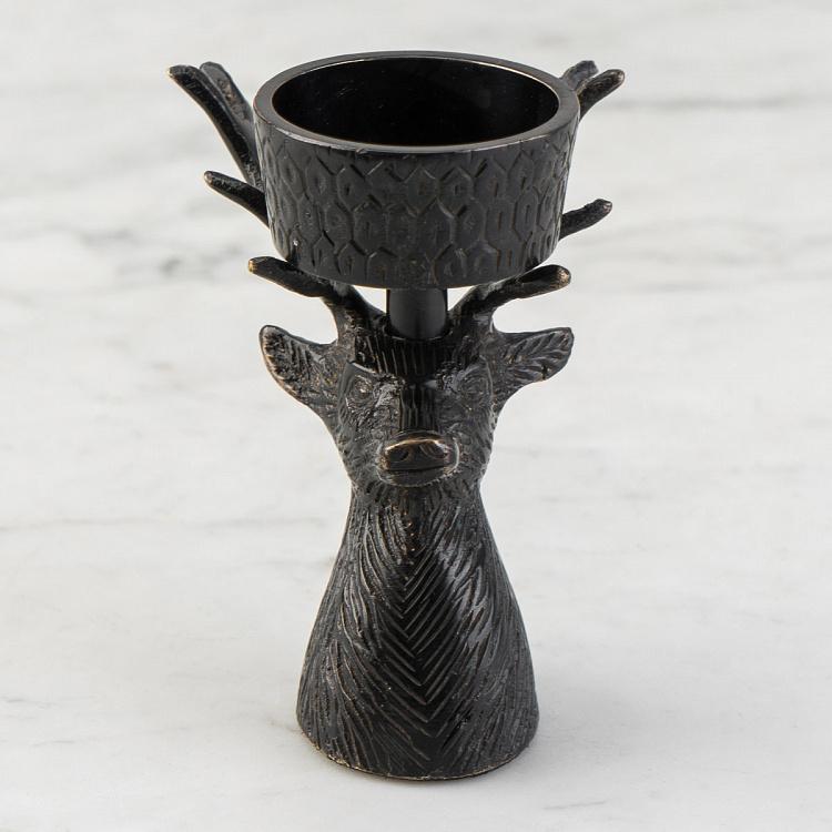 Подсвечник для чайной свечи чёрный с головой оленя Deer Head Tealight Holder