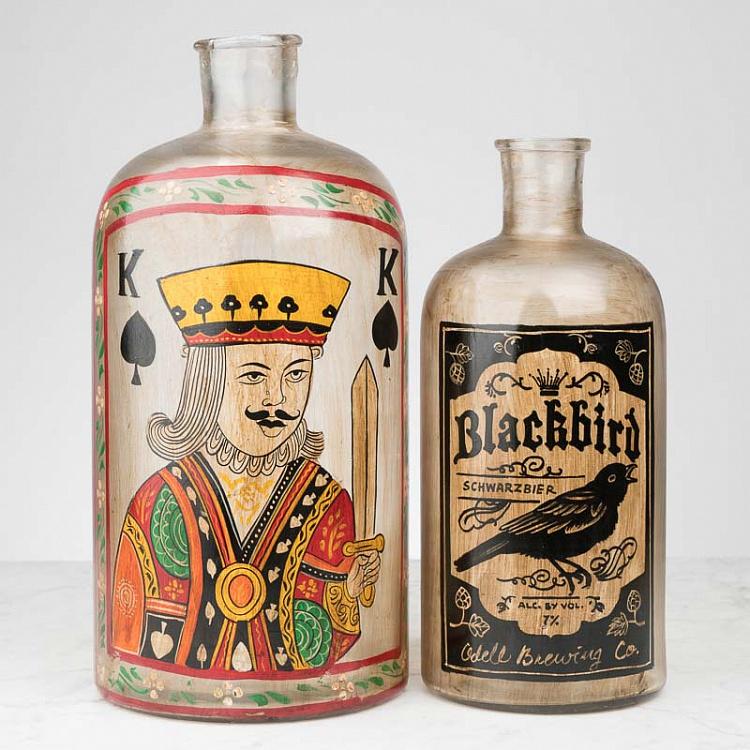 Бутылка с ручной росписью Чёрный дрозд Handpainted Glass Bottle Beer Blackbird