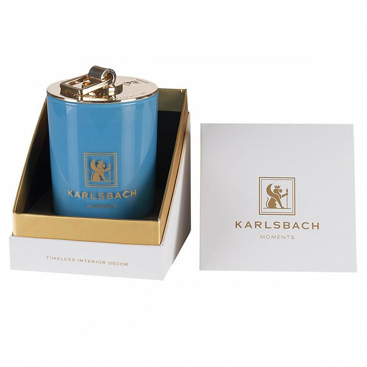 Арома-свеча в мятном стакане с золотой крышкой Огурец Aroma Candle In Blue Glass With Gold Lid Cucumber