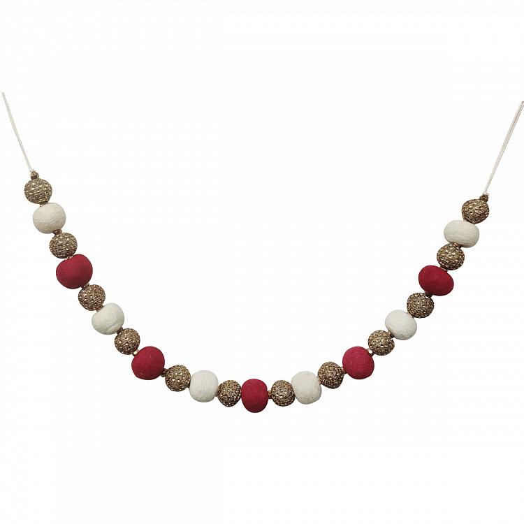 Гирлянда с красными, белыми и бронзовыми шарами Garland With Red White Bronze Beads 90 cm