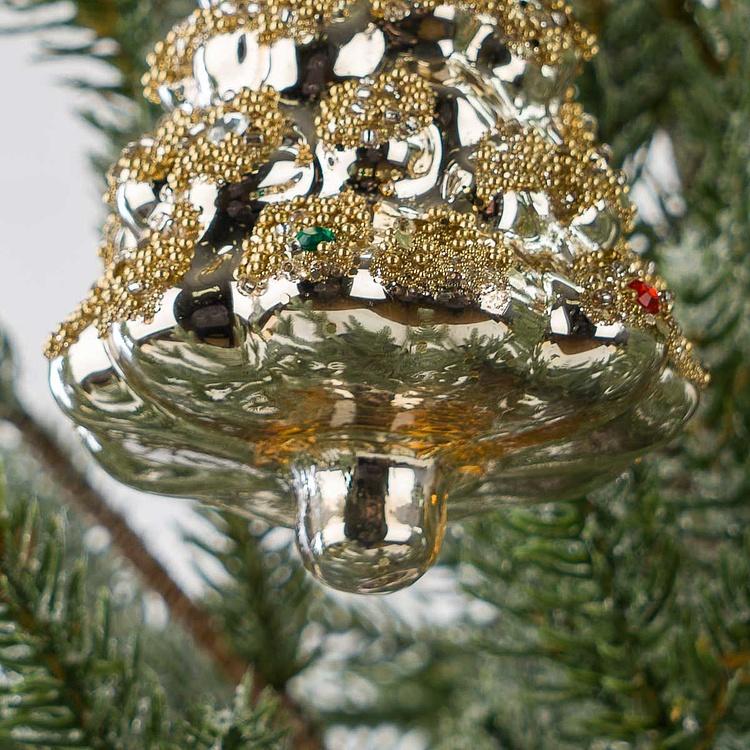 Ёлочная игрушка Золотая ёлка Glass Hanger Tree Gold 12 cm