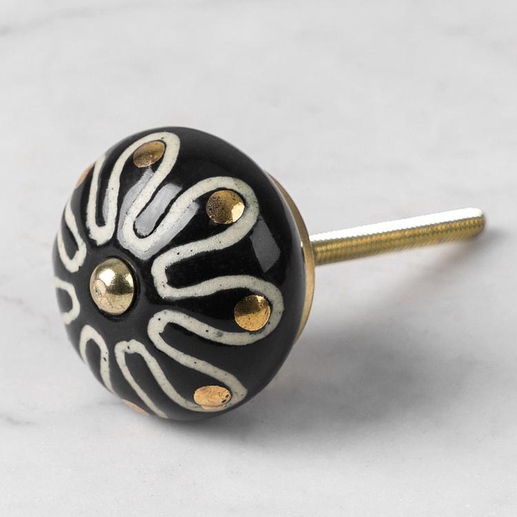 Мебельная ручка Чёрно-белый цветок Flower Vintage Knob Black