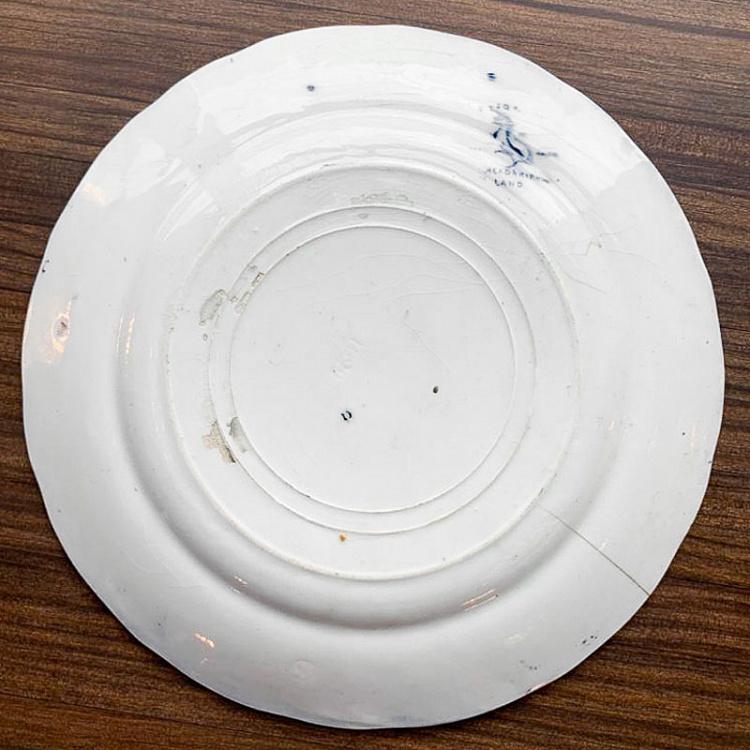 Винтажная тарелка белая с голубым мотивом 1, M Vintage Plate Blue White Medium 1