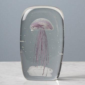 Rectangular Glass Paperweight Pink Jellyfish
