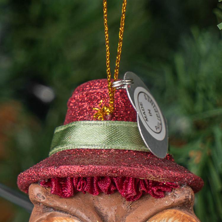 Набор из 2-х ёлочных игрушек Рождественские колядующие совы Set Of 2 Xmas Carol Boy And Girl Owl Burgundy/Green 10 cm