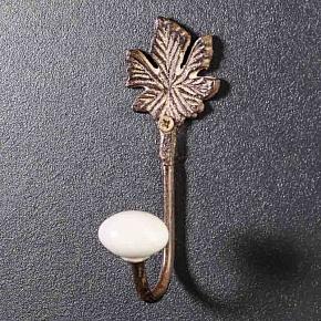 Small Hook Flora With Porcelain Knob Iron Antic