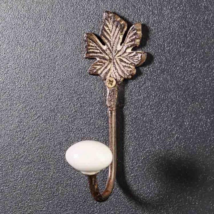 Small Hook Flora With Porcelain Knob Iron Antic