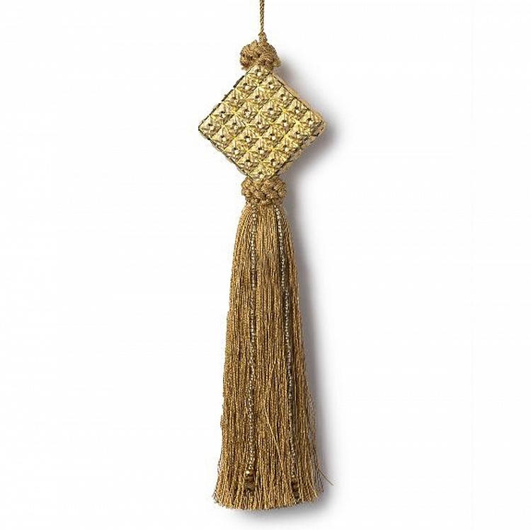 Новогодняя подвеска Золотой ромб с бронзовой кисточкой Golden Rhombus Pendant With Bronze Tassel 20 cm