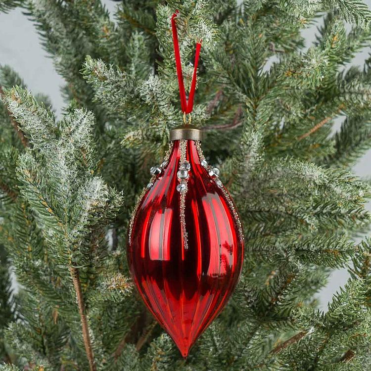 Ёлочная игрушка Красная шишка со стразами Cone With Rhinestones Red 15 cm