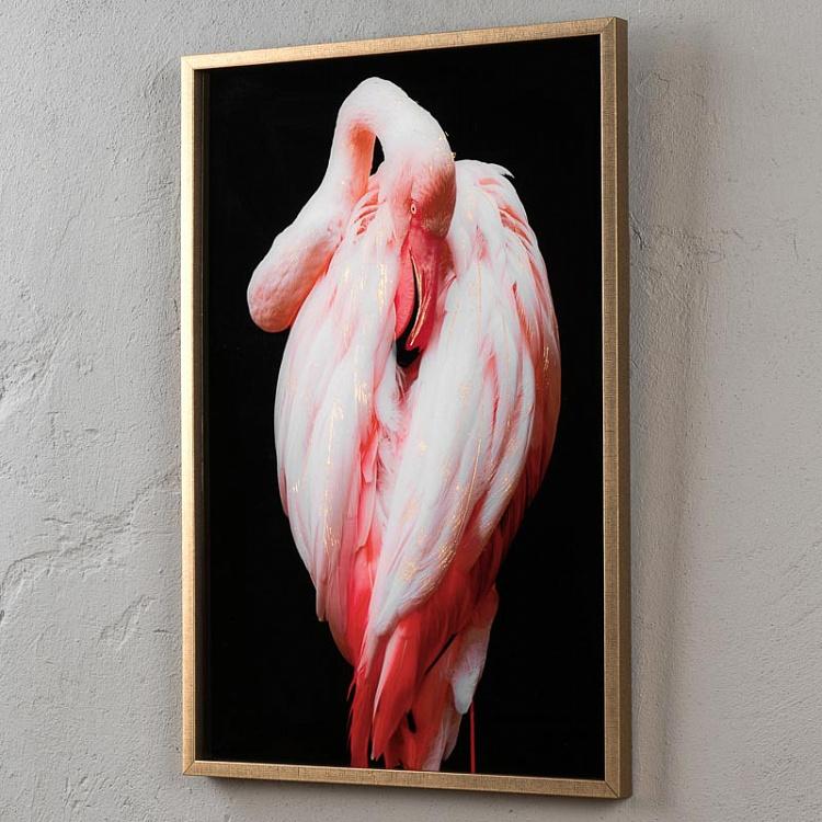 Фото-принт в золотой раме Фламинго Picture With Golden Frame Flamingo